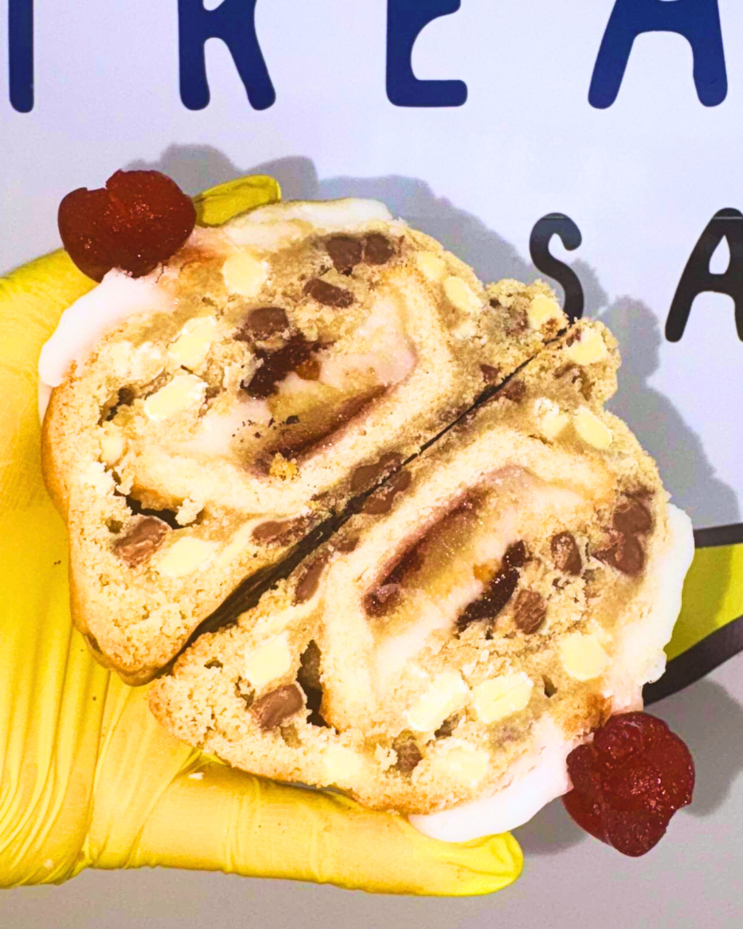 Cherry Bakewell stuffed cookie