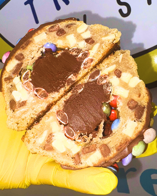 Smarties stuffed cookie
