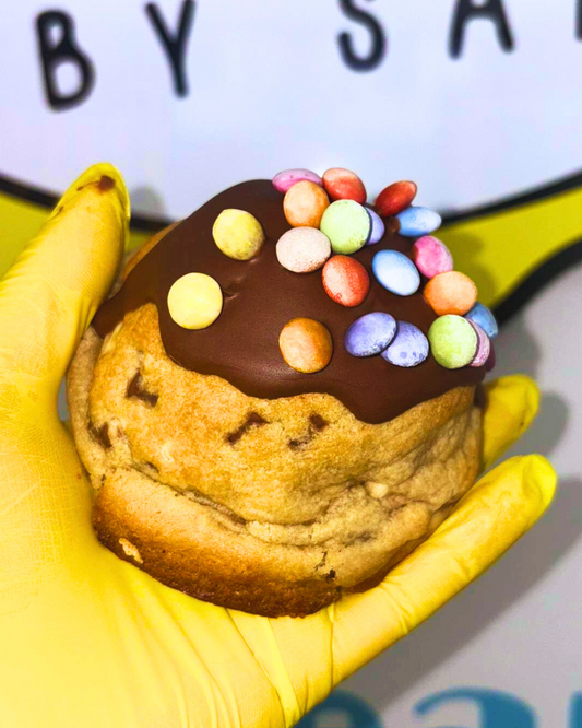 Smarties stuffed cookie